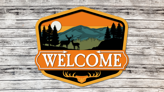 Hunting Deer Mountain Door Hanger Sign