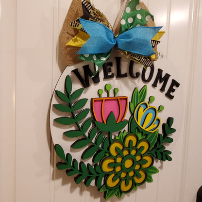 Welcome Flowers Door Hanger
